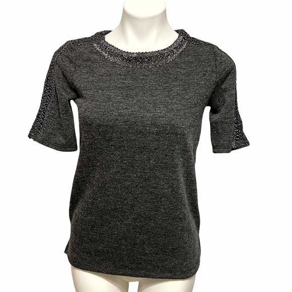 Banana Republic XS Grey Beaded Detail Short Sleeve Crewneck Top - Picture 2 of 7
